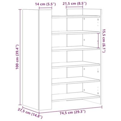 Schoenenkast 74,5x37,5x100 cm bewerkt hout bruin eikenkleurig