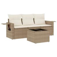 4-delige Loungeset met kussens poly rattan beige - thumbnail