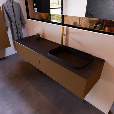 Badkamermeubelset Mondiaz Erin 150 cm met 2 Lades met RIDGE Wastafel Rechts Urban met 1 kraangat Greeploos Mat Rust