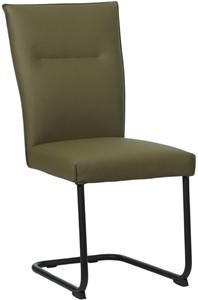 Olijfgroene leren industriële eetkamerstoel Retro - poot rond zwart - Toledo Leer Olive (olijfgroen leer)