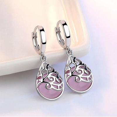 925 Sterling Zilver Moonlight Opal tranen Totem Drop Earrings(pink)