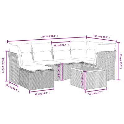 7-delige Loungeset met kussens poly rattan grijs - thumbnail