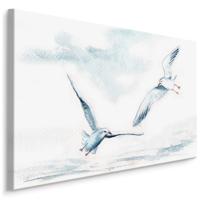 Schilderij- Zeemeeuwen in olieverf (print op canvas), 4 maten, wit/blauw, Premium print - thumbnail