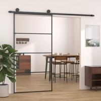 Schuifdeur 102,5x205 cm aluminium en ESG-glas zwart - thumbnail