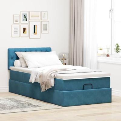 Ottoman bed met matras en LED's 100x200 cm fluweel donkerblauw