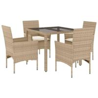 5-delige Tuinset met kussens poly rattan en glas beige - thumbnail