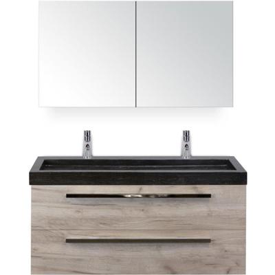 Seville Badmeubelset 120 cm - 2 Laden Craft Oak - Wastafel Lucca Enkel met Spiegelkast