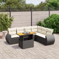 7-delige Loungeset met kussens poly rattan zwart - thumbnail