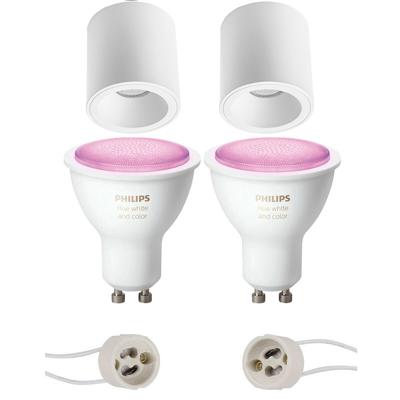 Pragmi Cliron Pro - Opbouw Rond - Mat Wit - Verdiept - Ø90mm - Philips Hue - Opbouwspot Set GU10 - White and Color Ambiance - Bluetooth
