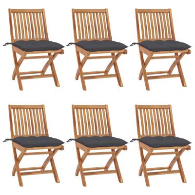 Tuinstoelen 6 st inklapbaar met kussens massief teakhout