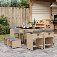 9-delige Tuinset met kussens poly rattan gemengd beige - thumbnail