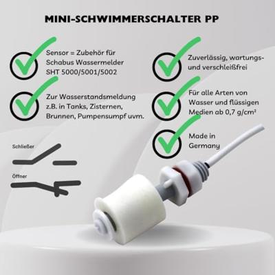 Schabus 200940 Mini-vlotterschakelaar Vullen, Legen 2.50 m