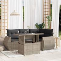 5-delige Loungeset met kussens poly rattan lichtgrijs - thumbnail