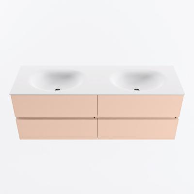 MONDIAZ VICA 140cm badmeubel onderkast Rosee 4 lades. Wastafel MOON dubbel 2 kraangaten, kleur Talc.