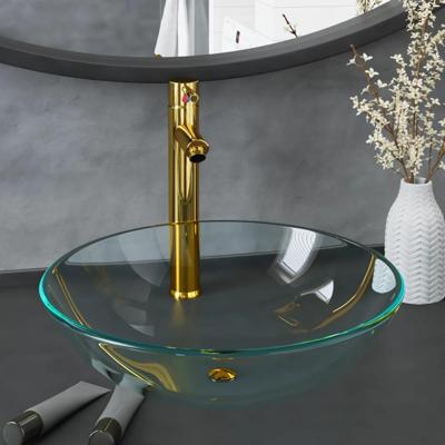 VidaXL Wastafel met kraan en pop-up afvoer gehard glas transparant VidaXL Wastafel met kraan en pop-up afvoer gehard glas transparant