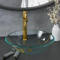 VidaXL Wastafel met kraan en pop-up afvoer gehard glas transparant - thumbnail