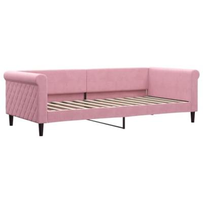 Slaapbank met onderschuifbed 90x200 cm fluweel roze
