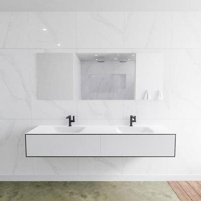 Zaro Lagom volledig naadloos solid surface onderkast 190cm mat zwart met 2 lades Push tot open. Compleet met solid surface wastafel met 2 kraangat(en)