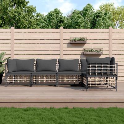 5-delige Loungeset met kussens poly rattan antracietkleurig