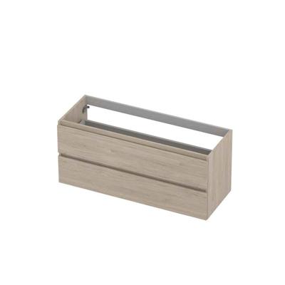 INK - Onderkast 2 Laden Greeploos met Houten Keerlijst - 1200x450x520 Mm - Ivoor Eiken