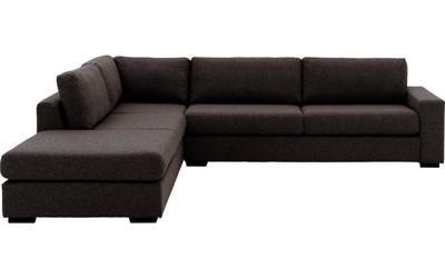 Goossens Bank Lucca donkerbruin, stof, 3-zits, stijlvol landelijk met ligelement links Goossens Bank Lucca donkerbruin, stof, 3-zits, stijlvol landelijk met ligelement links