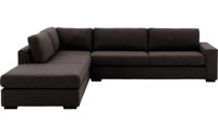 Goossens Bank Lucca donkerbruin, stof, 3-zits, stijlvol landelijk met ligelement links - thumbnail
