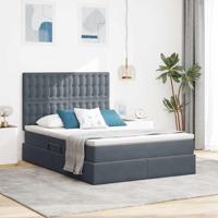 Opslag bed met matras Donkergrijs 140 x 200 cm Fluweel - thumbnail