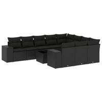 11-delige Loungeset met kussens poly rattan zwart - thumbnail