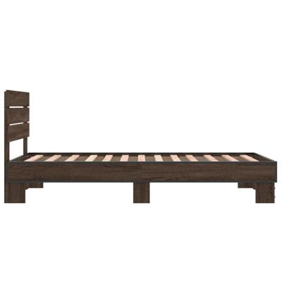 Bedframe bewerkt hout metaal bruin eikenkleur 140x200 cm - thumbnail