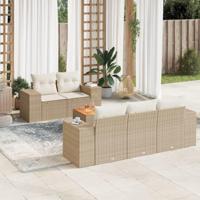 6-delige Loungeset met kussens poly rattan beige - thumbnail