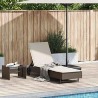 Ligbed met wielen en kussen poly rattan bruin - thumbnail
