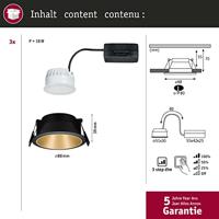 Paulmann Cole Coin 93404 Inbouwlamp Set van 3 stuks Energielabel 2021: n.v.t. 6 W Warmwit Zwart, Goud - thumbnail