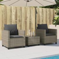 3-delige Bistroset met kussens poly rattan grijs - thumbnail