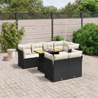 8-delige Loungeset met kussens poly rattan zwart - thumbnail