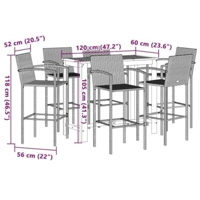7-delige Tuinbarset massief acaciahout en poly rattan grijs