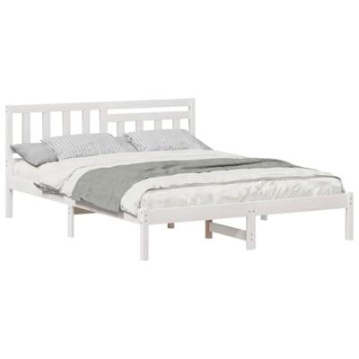 Bedframe met hoofdeinde Wit 150 x 200 cm Massief grenenhout Bedframe met hoofdeinde Wit 150 x 200 cm Massief grenenhout
