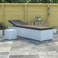 Ligbed met kussen en theetafel poly rattan wit - thumbnail