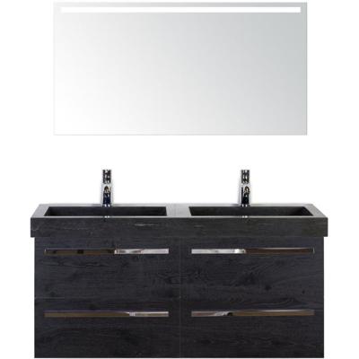 Seville Badmeubelset 120 cm - 4 Laden Black Oak - Wastafel Lucca Dubbel met Sence Spiegel