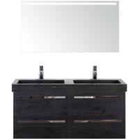 Seville Badmeubelset 120 cm - 4 Laden Black Oak - Wastafel Lucca Dubbel met Sence Spiegel - thumbnail