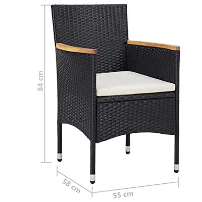 5-delige Tuinset poly rattan en gehard glas zwart