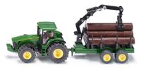 Siku John Deere 8430 tractor met boomstamaanhangwagen 1954 - thumbnail