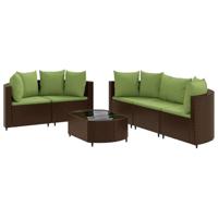 6-delige Loungeset met kussens poly rattan bruin - thumbnail