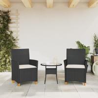Tuinstoelen 2 st met kussens poly rattan en massief hout zwart - thumbnail