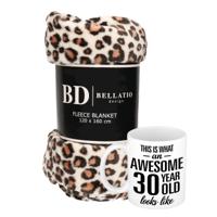Cadeau verjaardag 30 jaar vrouw set - Fleece plaid/deken luipaard print met Awesome 30 year mok   - - thumbnail