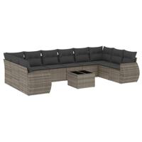 11-delige Loungeset met kussens poly rattan grijs - thumbnail