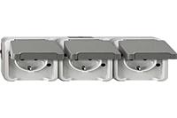 Schneider Electric MEG2391-8029 AquaStar Compleet Wandcontactdoos met randaarde en klapdeksel spatwaterdicht Lichtgrijs 3-voudig 1 stuk(s) - thumbnail
