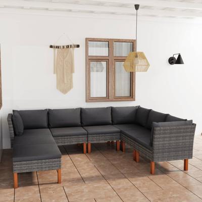 8-delige Loungeset met kussens poly rattan grijs