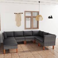 8-delige Loungeset met kussens poly rattan grijs - thumbnail