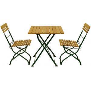 Hardhouten Bistroset 70 x 70 cm met groen metalen frame