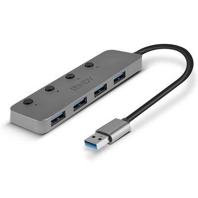 LINDY 4 Port USB 3.0 Hub mit Ein-/Ausschaltern 43309 USB-hub 4 poorten USB-A USB 3.0 5 GBit/s Individueel schakelbaar Grijs LINDY 4 Port USB 3.0 Hub mit Ein-/Ausschaltern 43309 USB-hub 4 poorten USB-A USB 3.0 5 GBit/s Individueel schakelbaar Grijs
